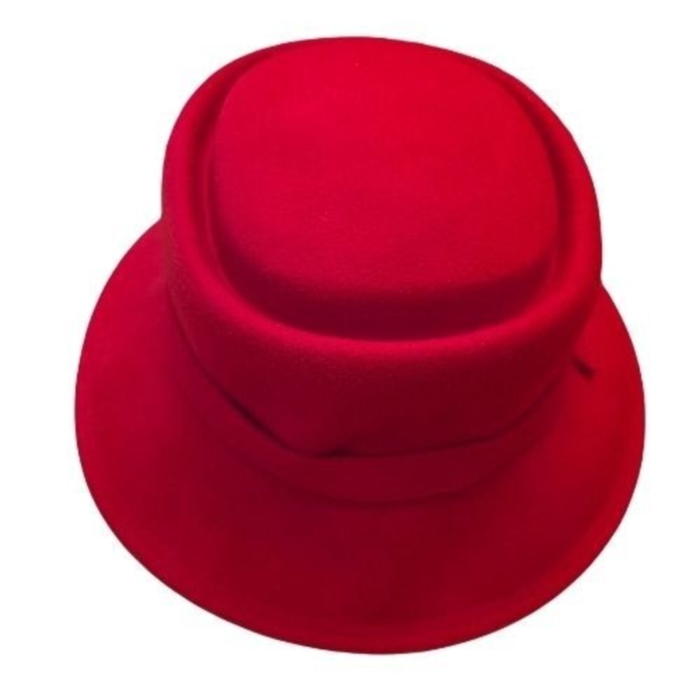 100% Wool Red Felt Hat Vintage Style Square Crown Mid Century Mod Academia